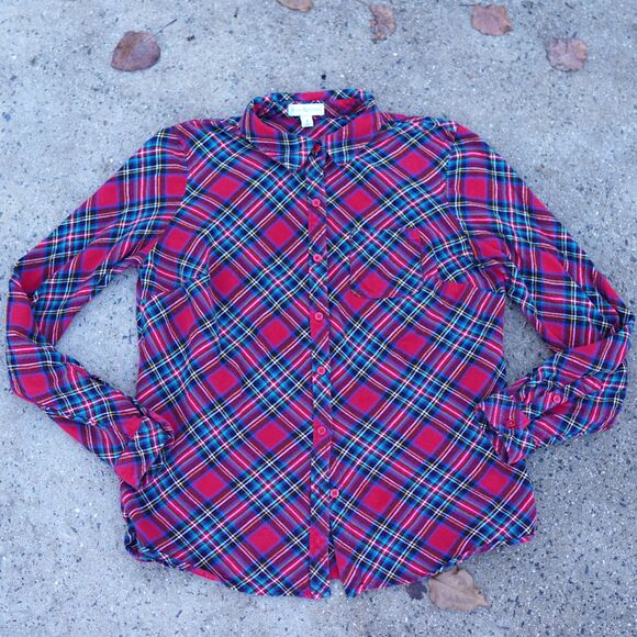 Kim Rogers Red Plaid Flannel Button Down Shirt Long Sleeve Cotton Size M - Picture 4 of 12